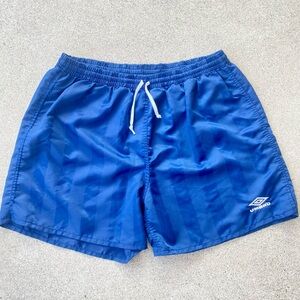 Vintage 90s Umbro Shorts Mens L Blue Stripe Soccer Athletic Shorts 100% Nylon